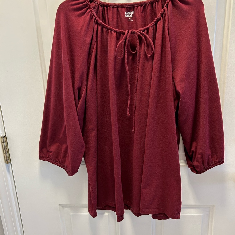 Land’s End Peasant-style tunic Size 3X Burgundy